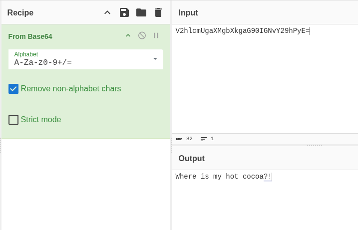 A screenshot of the From Base64 Operation in CyberChef