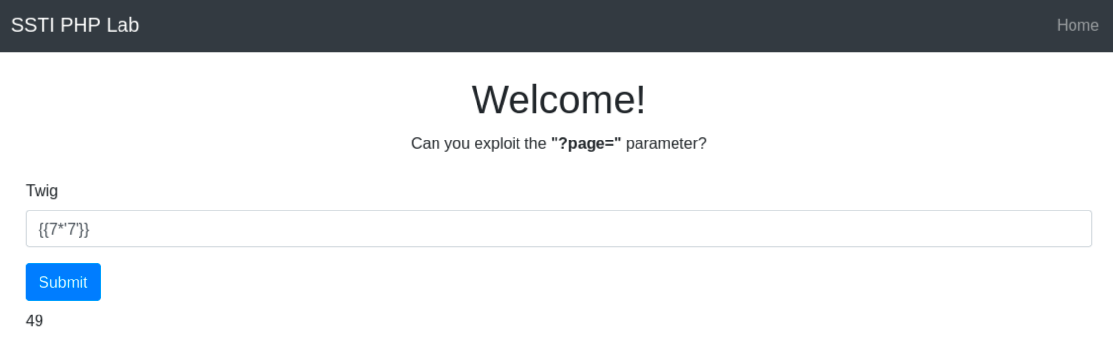 Output of the payload is 49