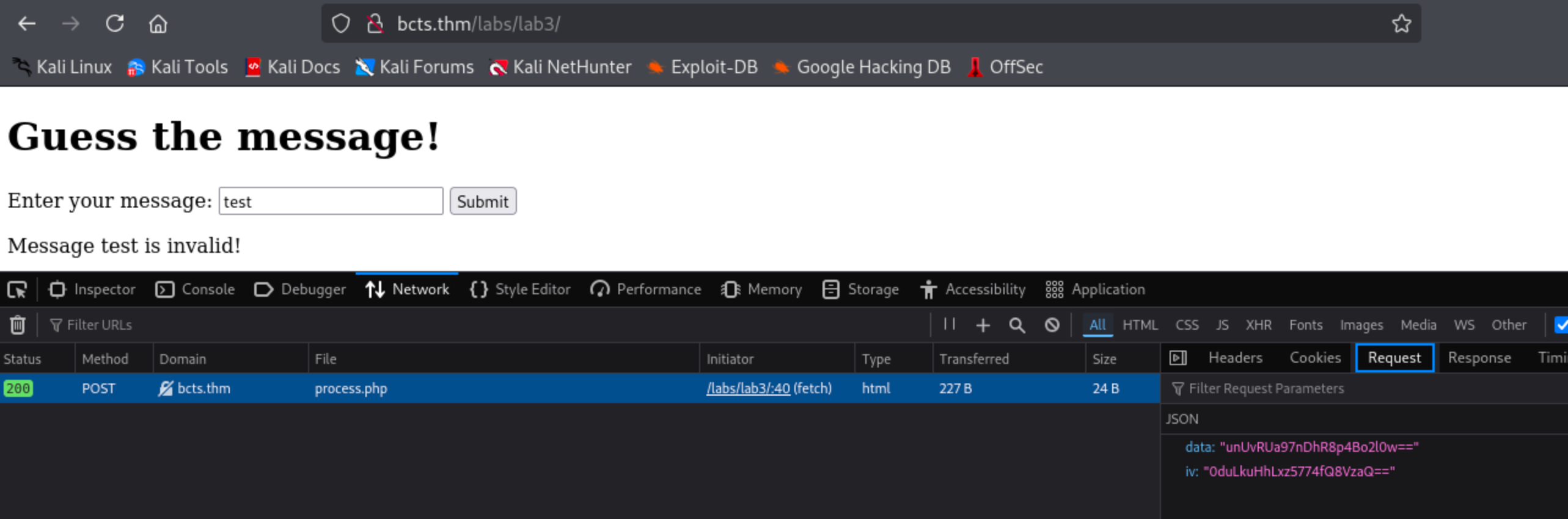Submitted a test message with the error message