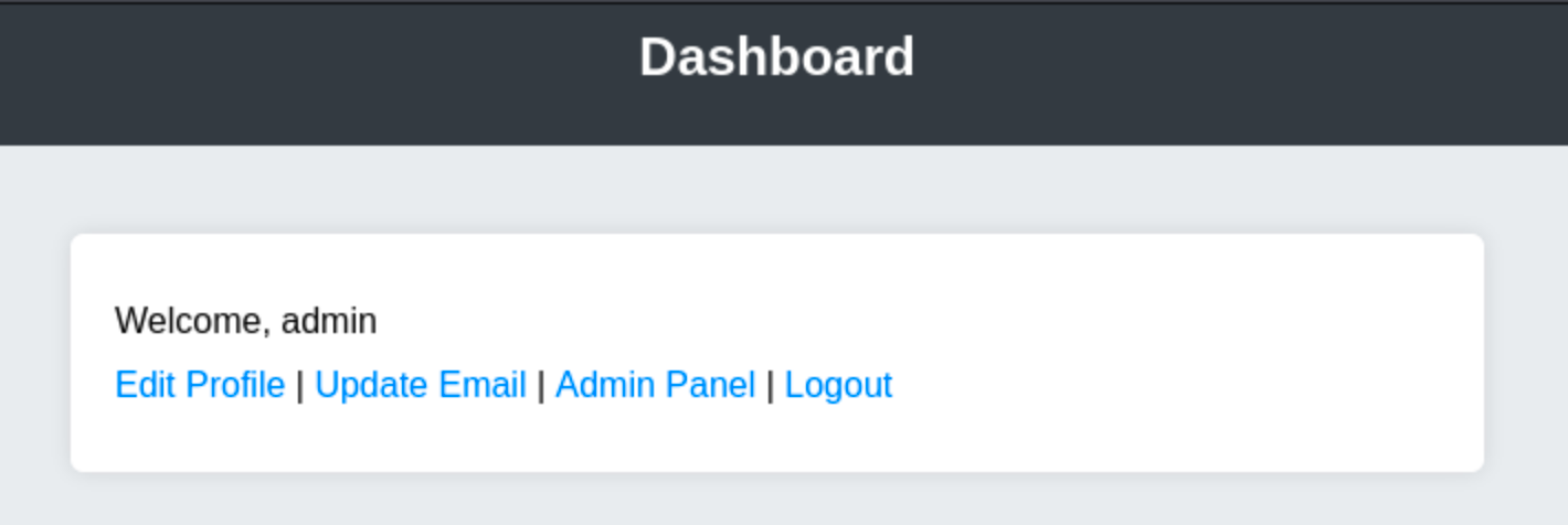 Dashboard of the admin user