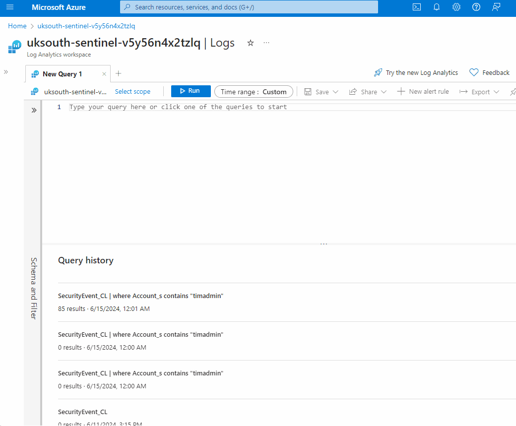 Log query interface showing running query and its results.