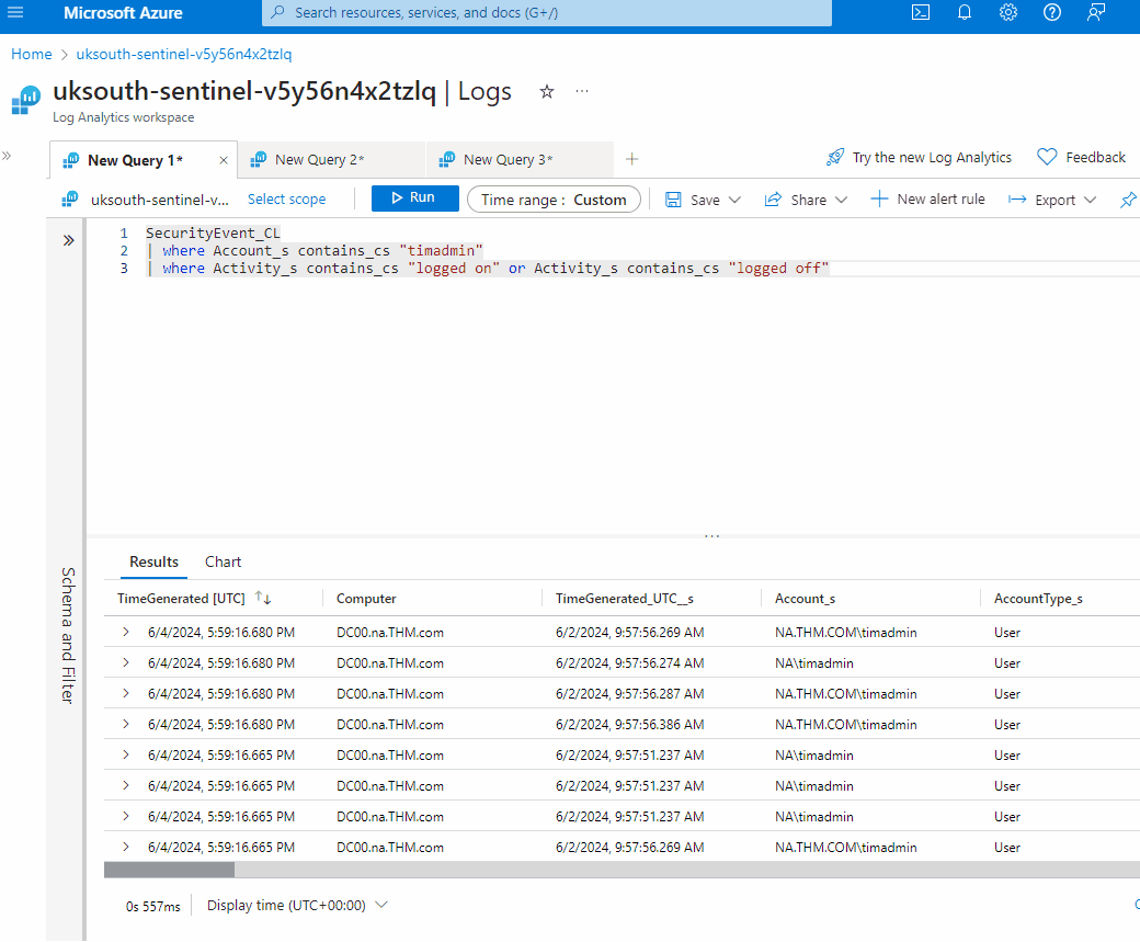 Log query interface showing running query and its results.