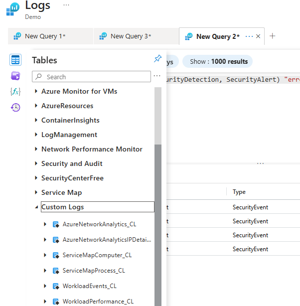 Navigation pane on the left with a list of tables under various categories.