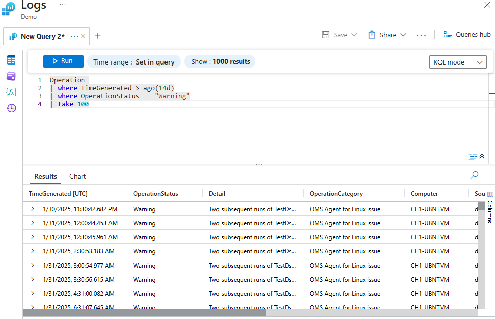Log query interface showing running query and its results.