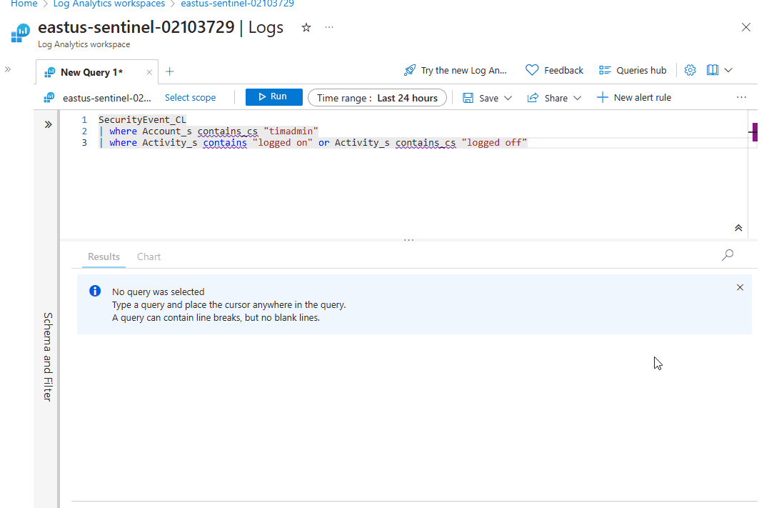 Log query interface showing running query and its results scrolling to the right.