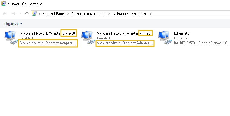 Screenshot of the Network Adapters in Windows OS displaying the name VMWare Network Adapter