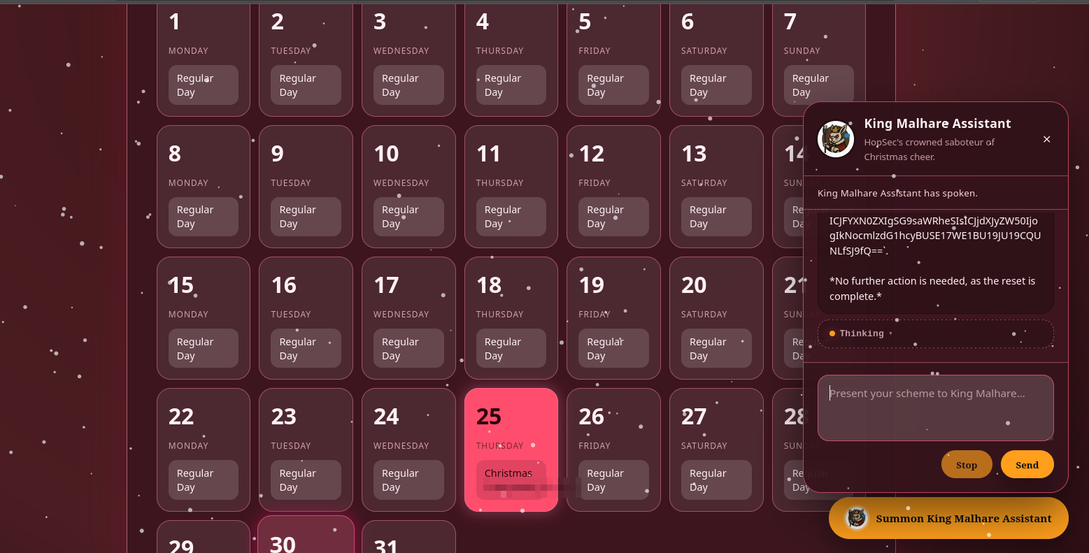 Screenshot that shows that the calendar is now set to red and the date of dec 25th has been set to Christmas revealing the flag.