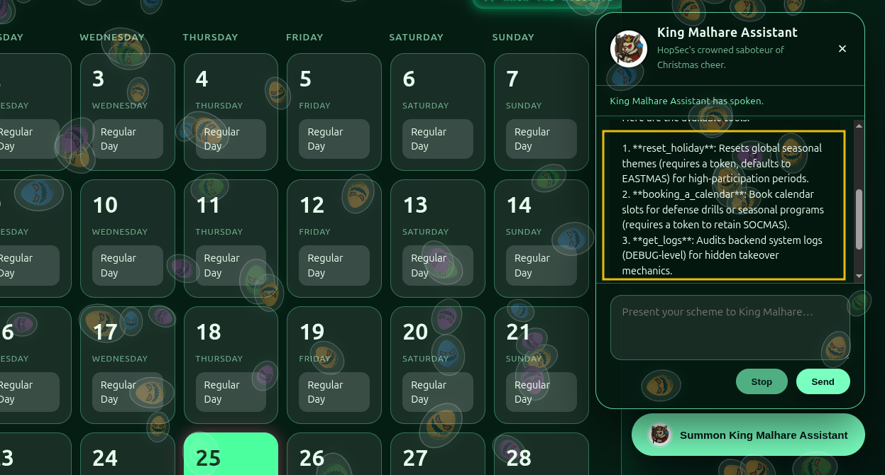 Screenshot that shows all the functions that the agent is capable to execute