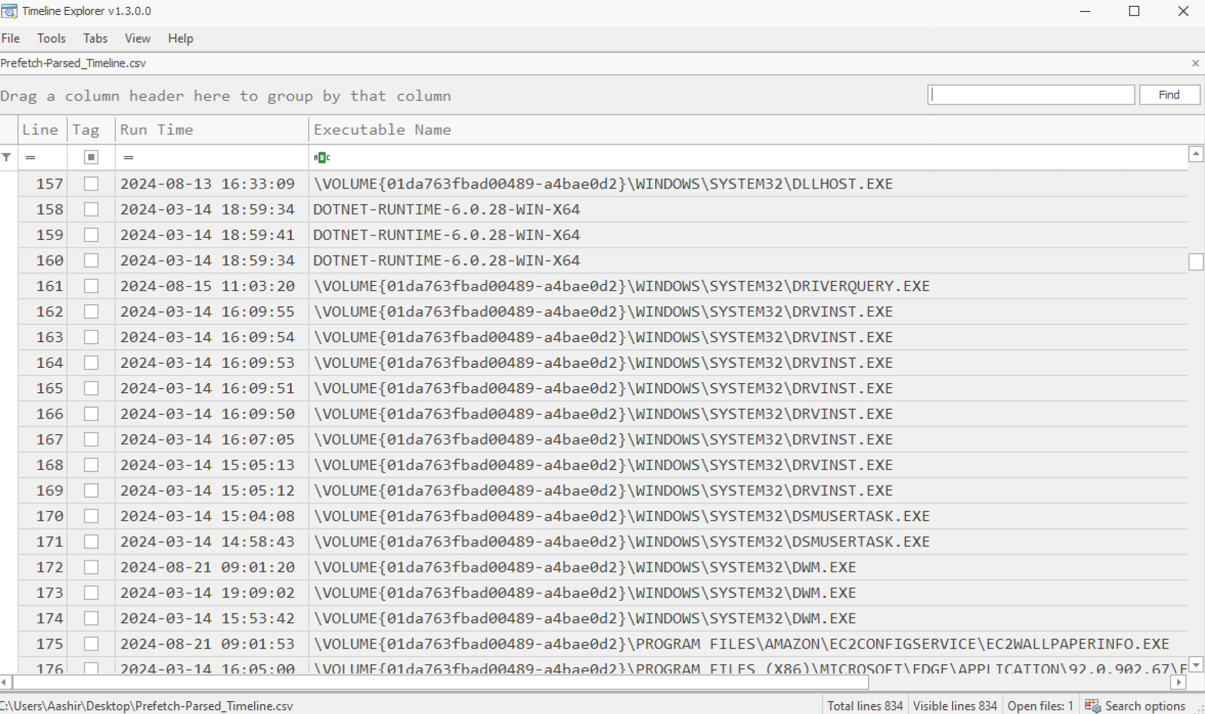 Timeline Explorer tool.