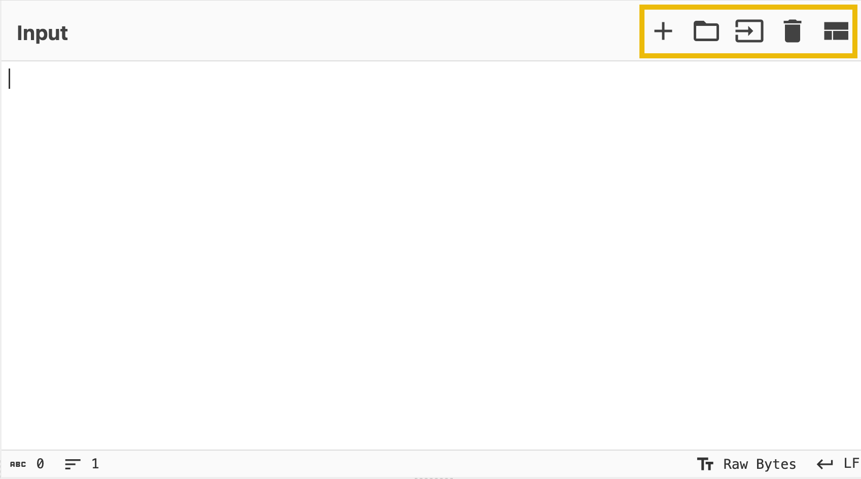 The Input area of CyberChef tool with multiple options.