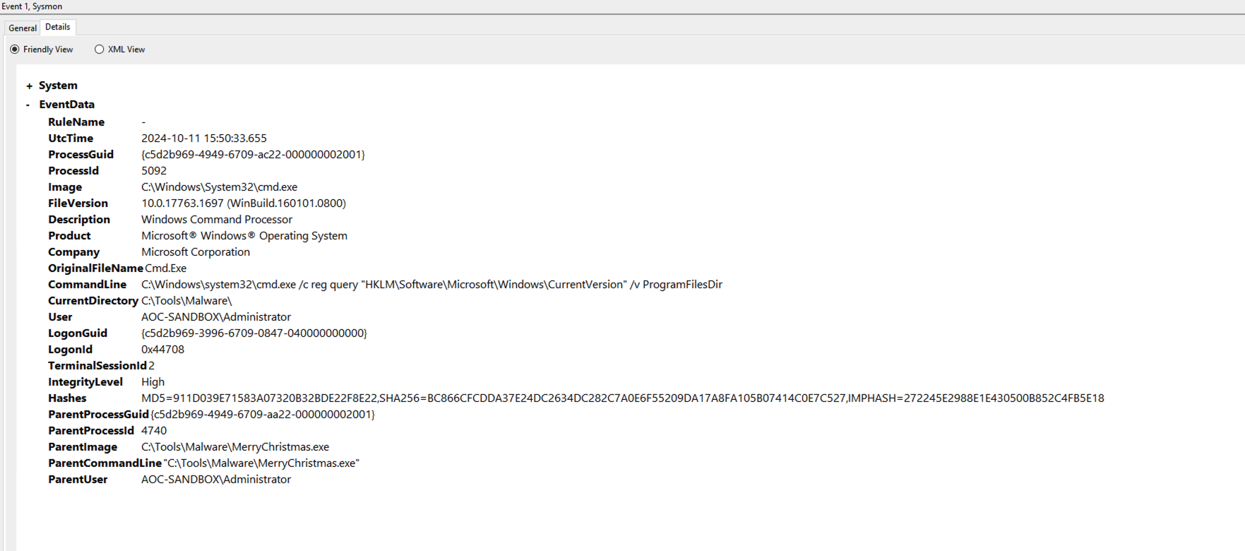 Screenshot of details tab