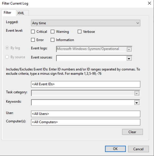 filter current log windows