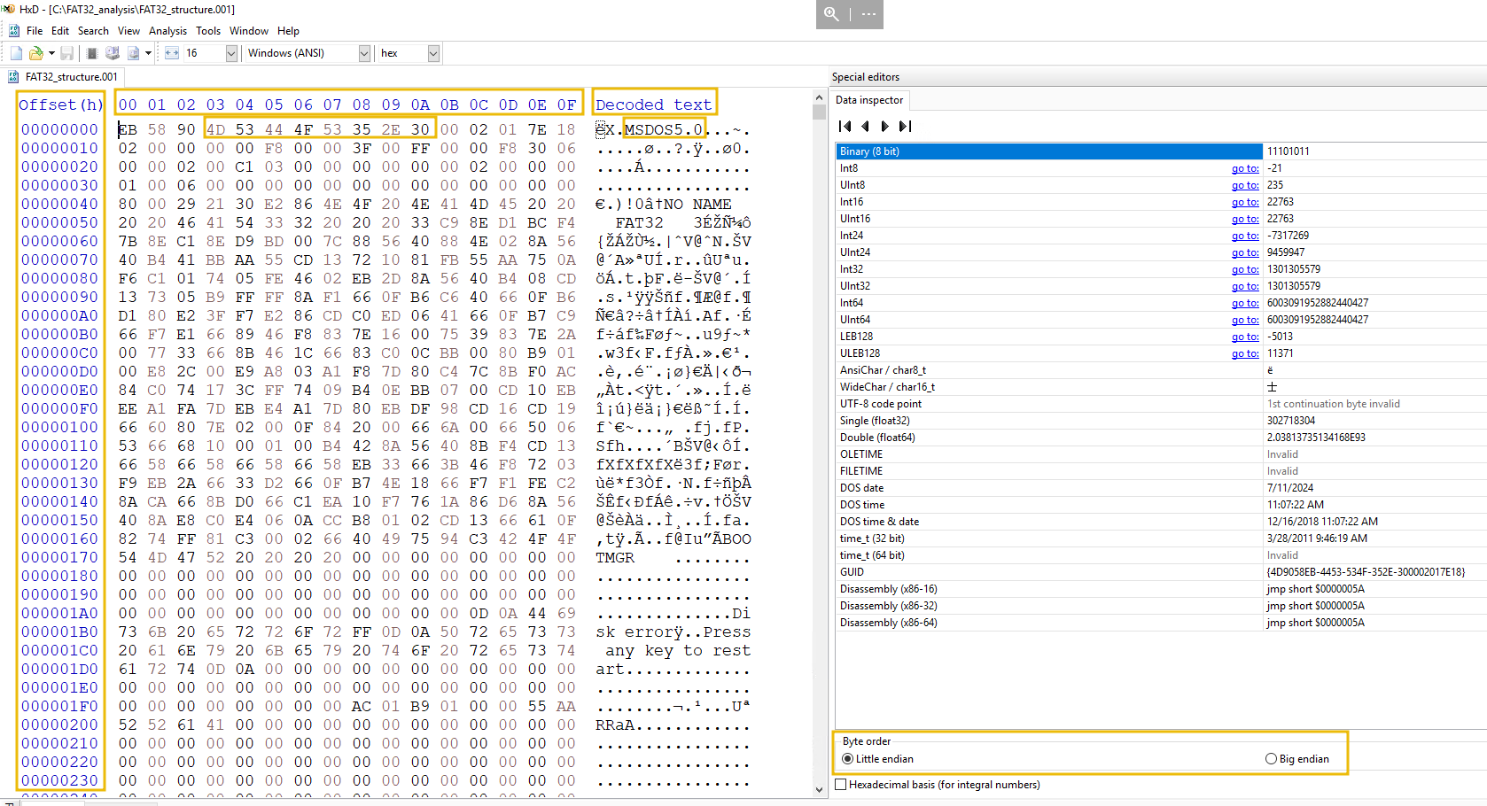 disk image opened in HxD editor