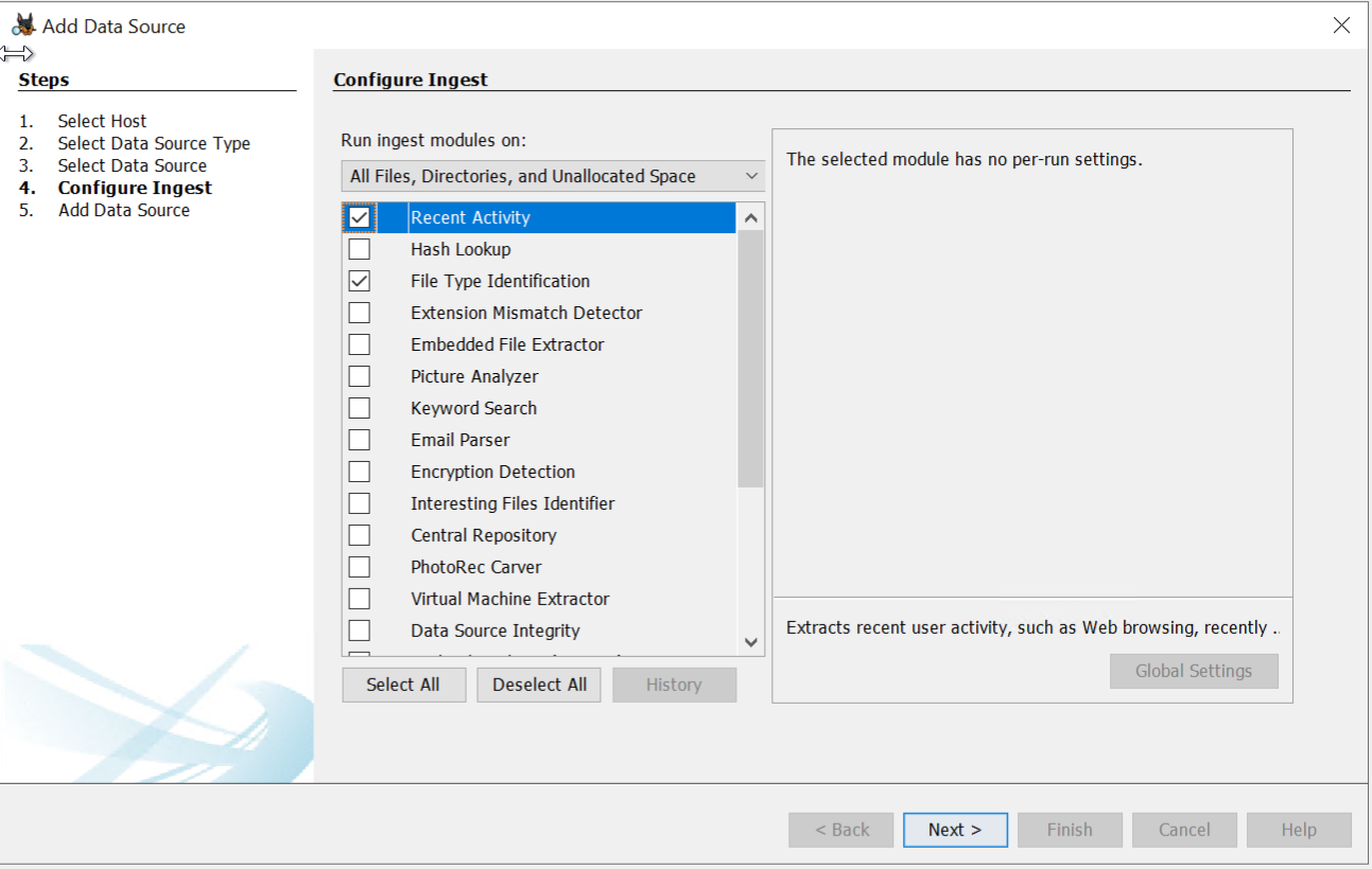 Autopsy: Add Data Source - Configure Ingest