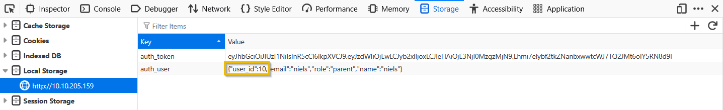Developer tools: Local storage