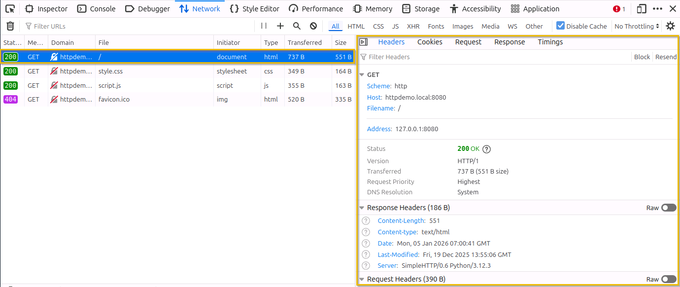 Dev tools - get request
