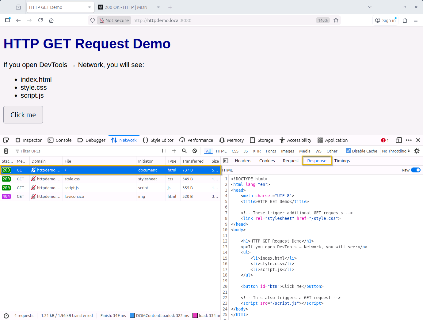 GET request response body