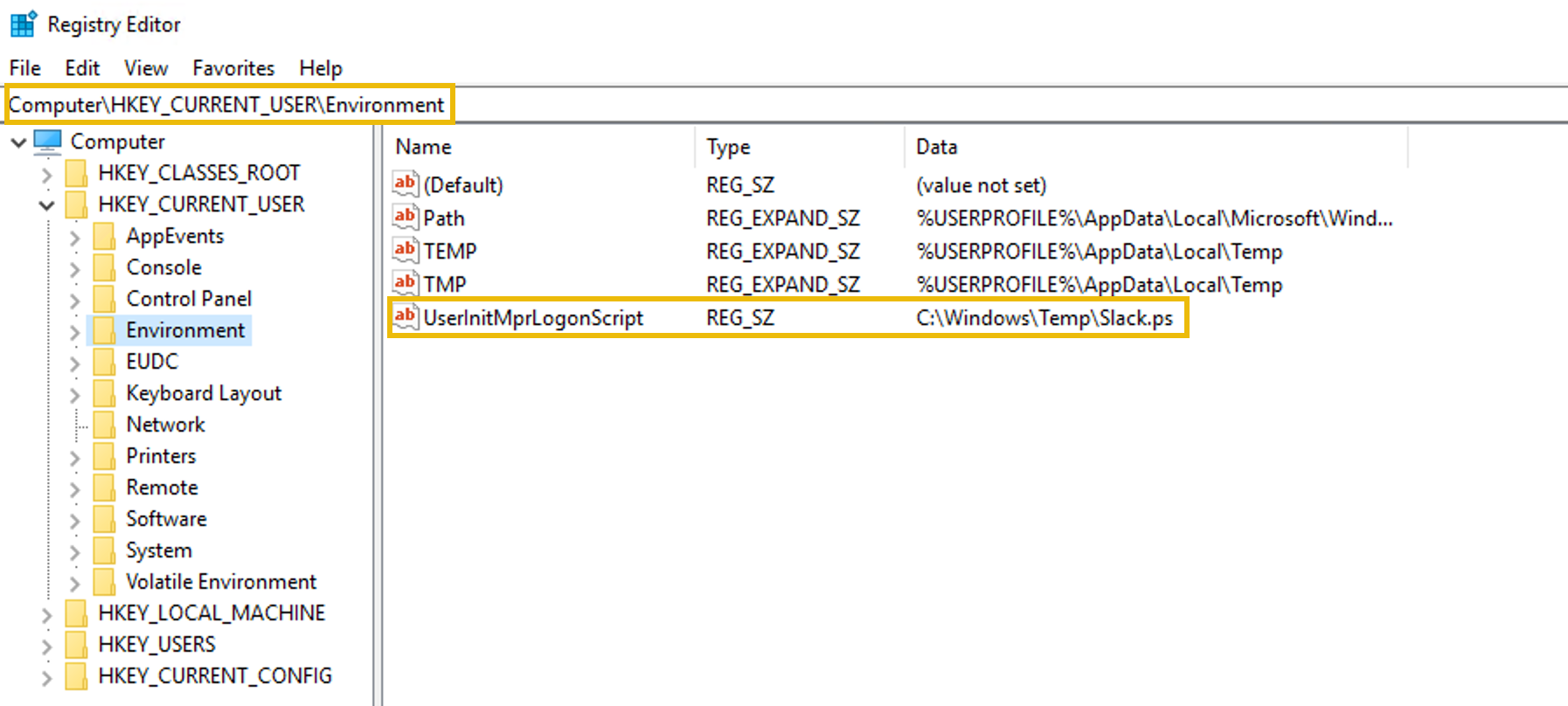 Boot or Logon Initialization Scripts example of persistence