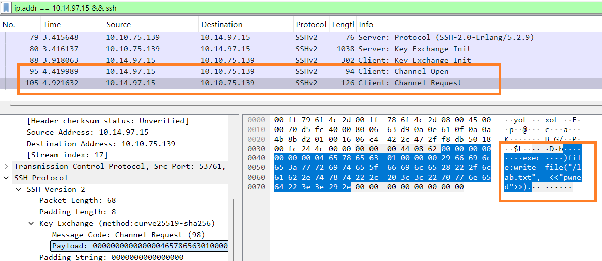 Wireshark image highlighting the CVE exploitation, where the payload is seen in plaintext