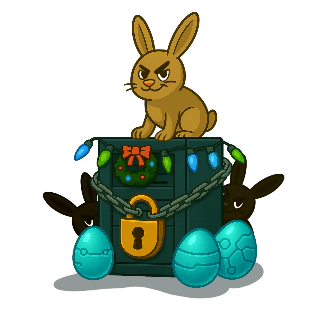 Three bad bunnies with three hidden easter eggs occupy the breached server in a Christmas theme.