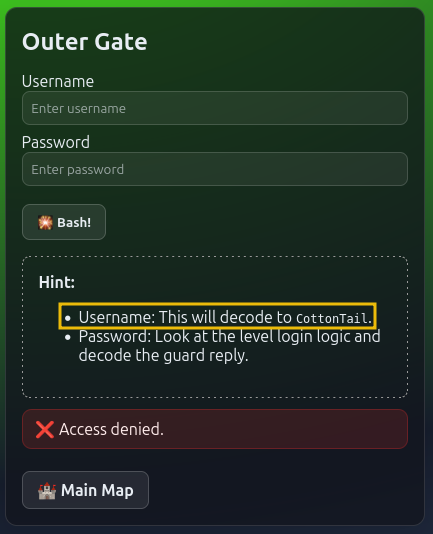 Example of hint in the login form