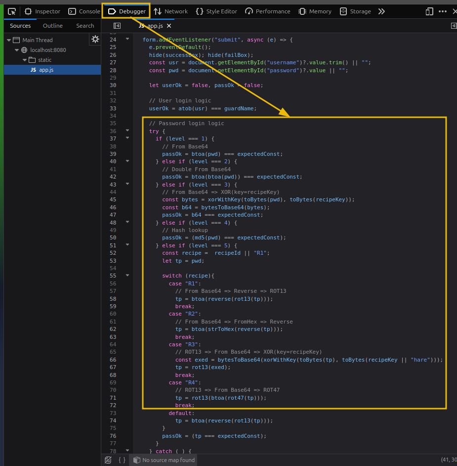 Example of finding login logic