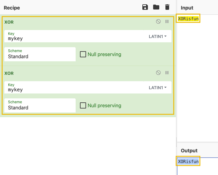 Shows that double XOR-ing an input with the same key provides the same output.