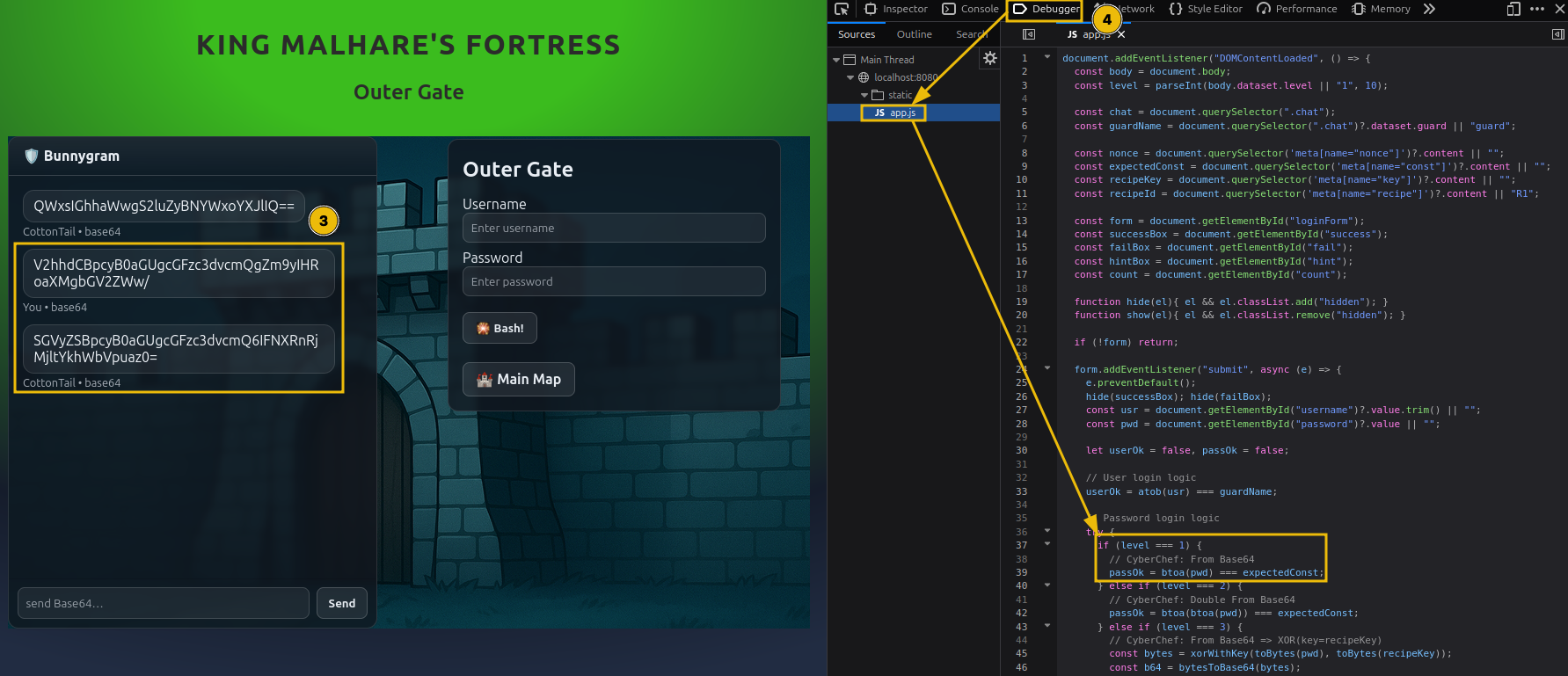 Shows first lock login logic: simple Base64 encoding