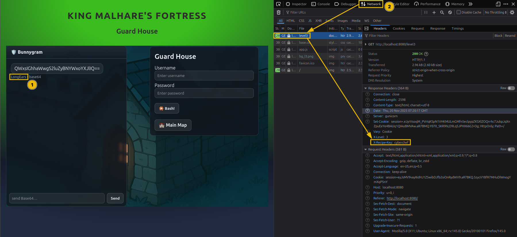 Shows the third lock XOR key: "cyberchef"