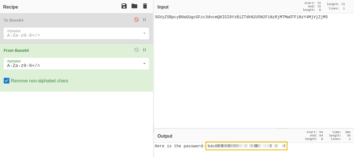 Shows that the decoded guard answer reveals a hash string