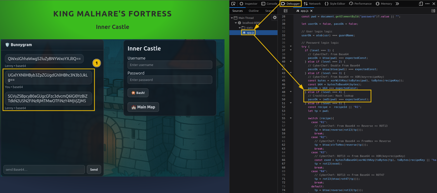 Shows the fourth lock login logic: MD5 hash