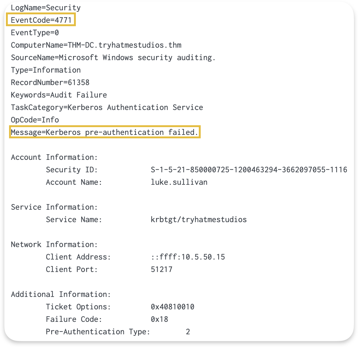 Event 4771 pre-authentication failure