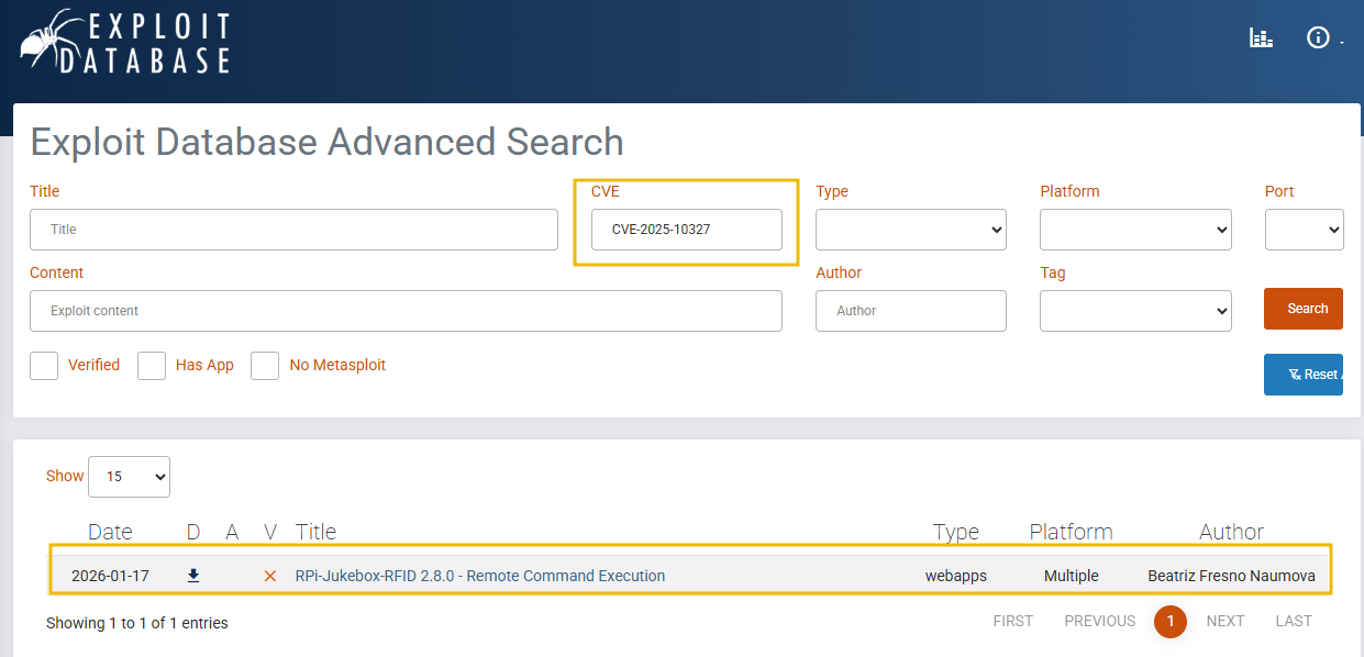 Using Advance search option to search for a CVE.