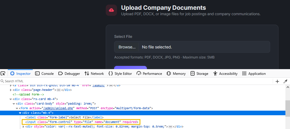 Changing HTML after selecting file to upload.